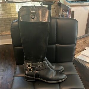 INC International Concepts Black Leather Knee-High Boots